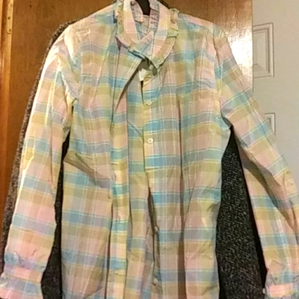 JCrew pastel plaid blouse